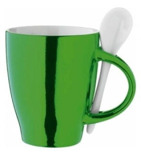 Kubek ceramiczny AVERSA z łyżeczką - zielony